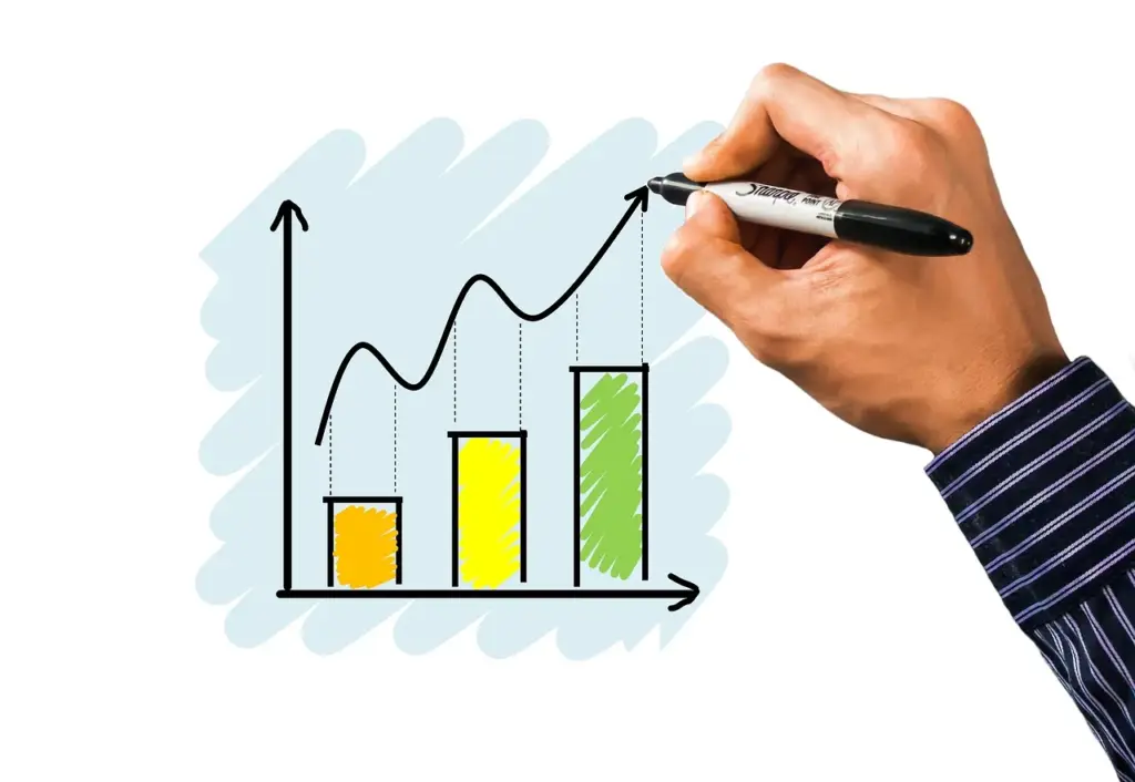 A chart showing an upward growth arrow, representing organic traffic growth from content optimization